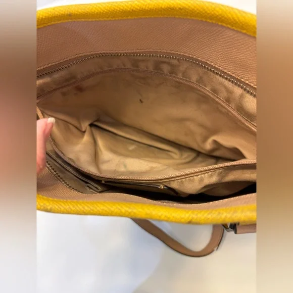Coach Nude Tote Bag Purse Mustard Yellow Trim Women’s Zipper - Picture 14 of 15